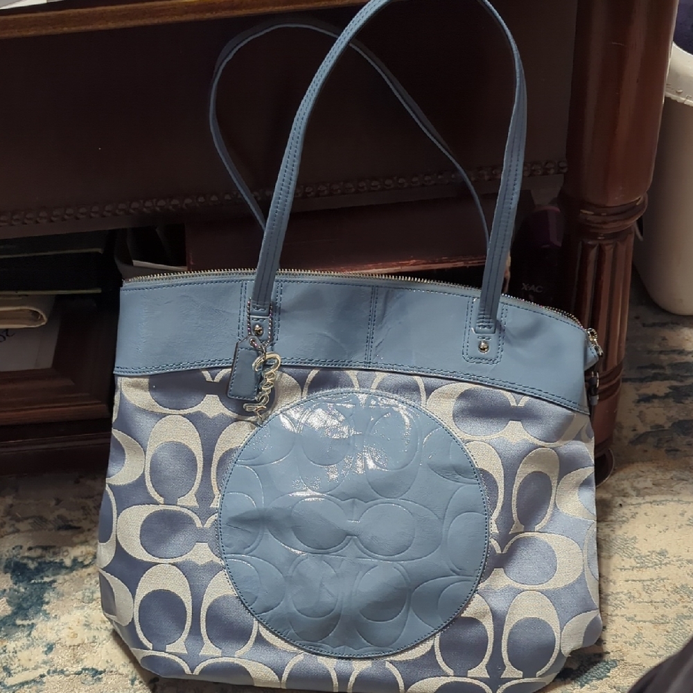 Coach Blue and Cream Patterned Tote